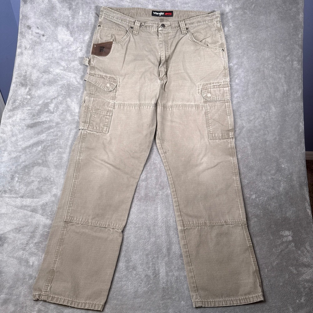 Wrangler Riggs Workwear Pants Mens 38x30 Beige Cargo Canvas Workwear 3W060BR